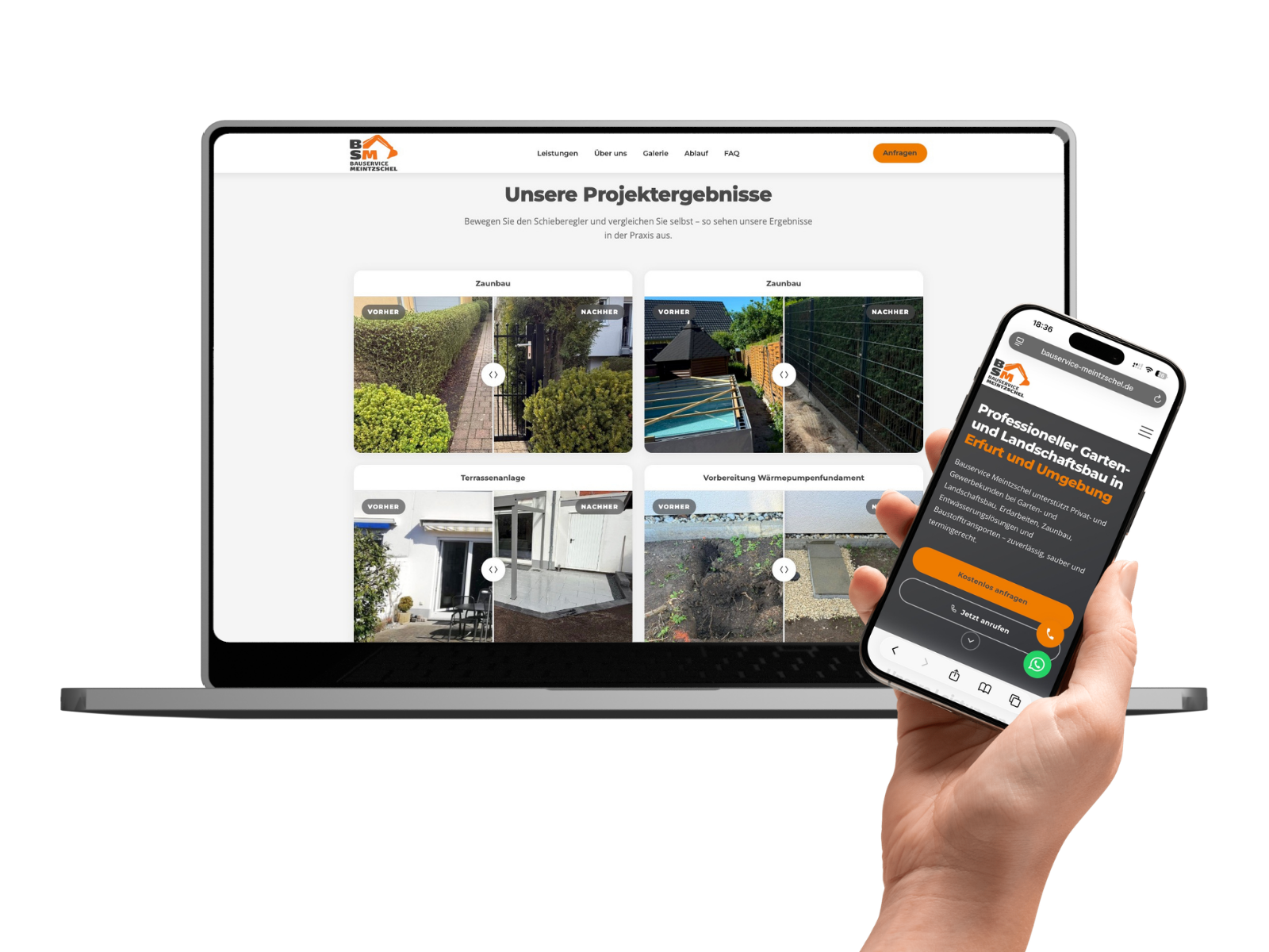 Beispielprojekt: Website für Bauservice-Meintzschel auf Desktop, Tablet und Smartphone